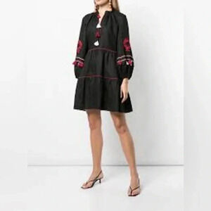 Sachin & Babi Avery Lightweight Linen V-Neck Tassel Mini Dress Size Medium